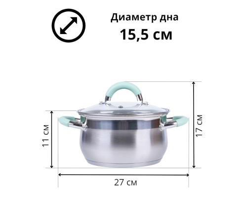 Кастрюля из нержавеющей стали 2,6 л с крышкой  Mallony MENTOLO для индукционной плиты