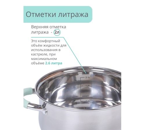 Кастрюля из нержавеющей стали 2,6 л с крышкой  Mallony MENTOLO для индукционной плиты