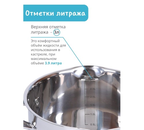 Кастрюля из нержавеющей стали 3,9 л с крышкой  Mallony BRAVO капсулированное дно