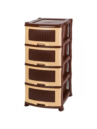 Уценка 22-2935 Комод пластиковый VIOLET Плетенка 035401, 4 секции, бежевый/коричневый