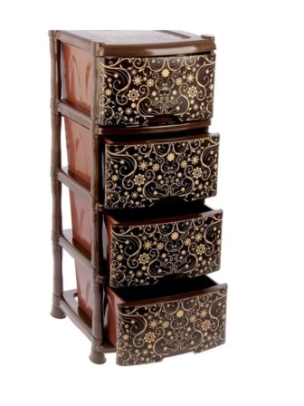 Уценка 23-0405 Комод пластиковый VIOLET Элегант 035272, 4 секции, темный 