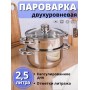 Пароварка 2,5 л из нержавеющей стали MALLONY MEDIANO двухуровневая, стеклянная крышка, индукция