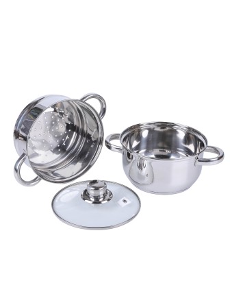 Пароварка 2,5 л из нержавеющей стали MALLONY MEDIANO двухуровневая, стеклянная крышка, индукция