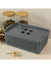 Корзинка органайзер для хранения с крышкой 3,8 л Лофт VIOLET 295х185х105 мм, цвет серый