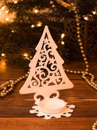 Подсвечник металлический белый "Елка со звездами" Омский свечной