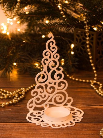 Подсвечник металлический белый "Елка гламурная" Омский свечной