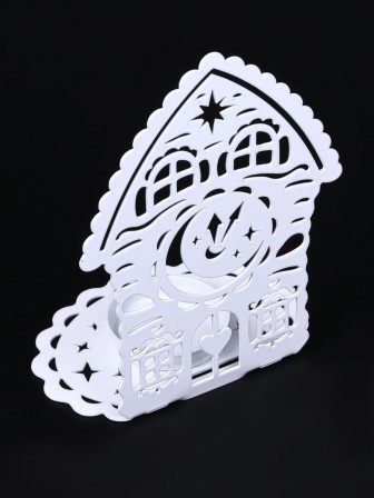 Подсвечник металлический белый "Домик с часами" Омский свечной, 13.5х10 см