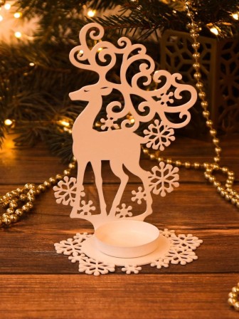 Подсвечник металлический белый "Олень" Омский свечной, 14.5х9.5 см