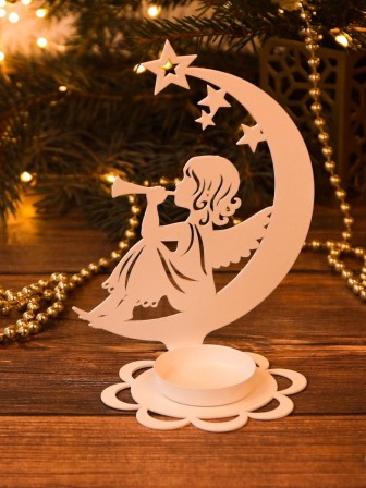 Подсвечник металлический для декора белый "Луна" Омский свечной