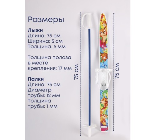 Лыжи детские Тигренок комплект с креплениями и палками 75/75 см