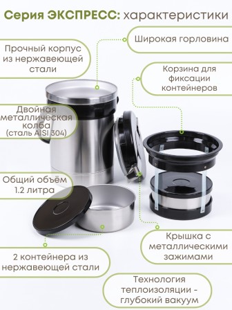 Термос "Экспресс" 2х0,6 л, тип SD, для готовых блюд, двухсекционный, широкое горло