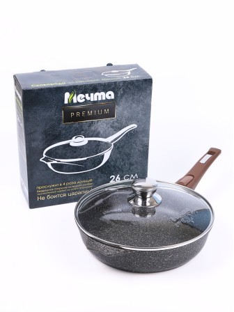 Сковорода Premium (mokko)  с026902 26см,съемн.ручка,стек.крышка