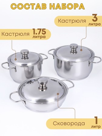 Набор посуды из нержавеющей стали Амет 6 предметов исполнение 1