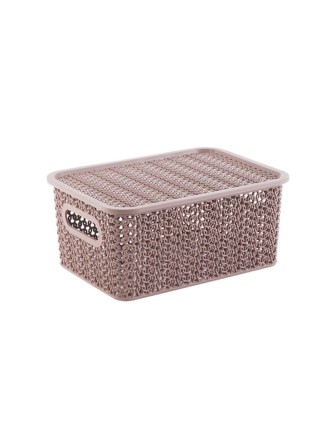 Корзинка "Вязь" 3л 235х173х105мм с крышкой (розовый нюд)
