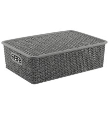 Корзинка "Вязь" 7,5л 350х 245х105мм с крышкой (серый)