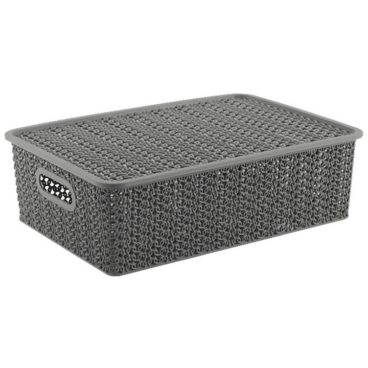 Корзинка "Вязь" 7,5л 350х 245х105мм с крышкой (серый)