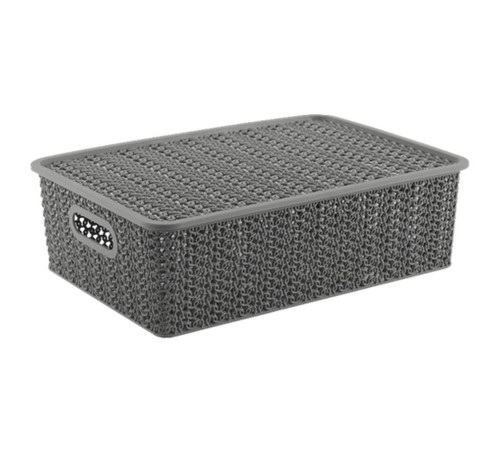 Корзинка "Вязь" 7,5л 350х 245х105мм с крышкой (серый)