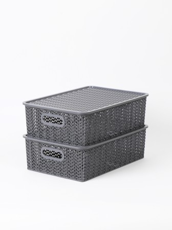 Корзинка "Вязь" 7,5л 350х 245х105мм с крышкой (серый)