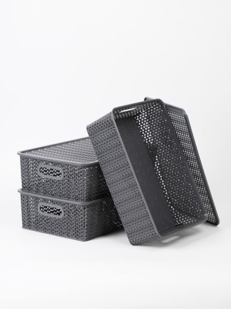 Корзинка "Вязь" 7,5л 350х 245х105мм с крышкой (серый)