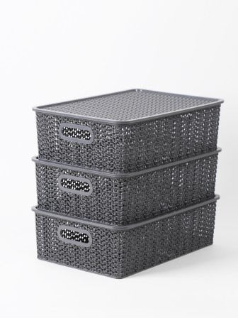 Корзинка "Вязь" 7,5л 350х 245х105мм с крышкой (серый)