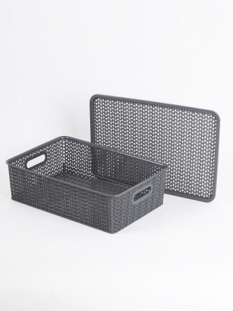 Корзинка "Вязь" 7,5л 350х 245х105мм с крышкой (серый)