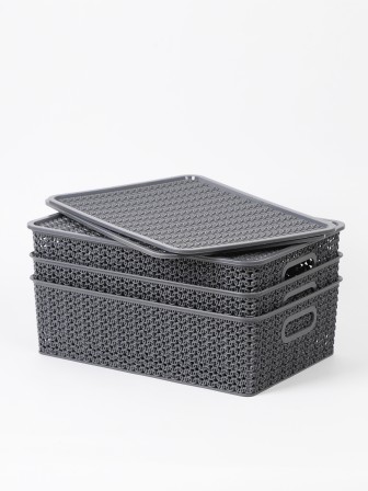 Корзинка "Вязь" 7,5л 350х 245х105мм с крышкой (серый)