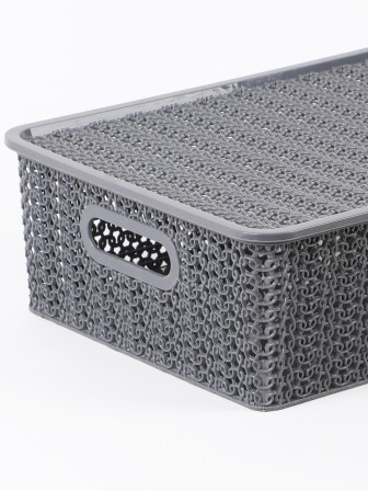 Корзинка "Вязь" 7,5л 350х 245х105мм с крышкой (серый)