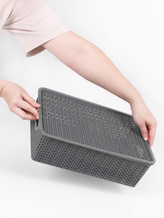 Корзинка "Вязь" 7,5л 350х 245х105мм с крышкой (серый)