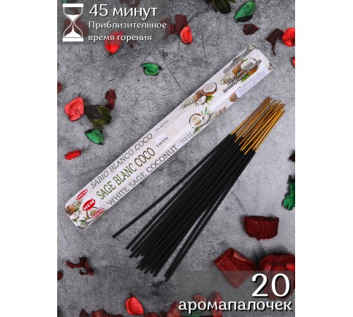 Благовония HEM, шестигранники, Белый шалфей Кокос (White sage Coconut)