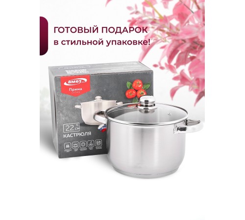 Кастрюля Амет Прима (сатин) 5 л. 22см, 3с144