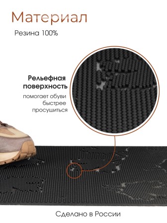 Коврик резиновый VORTEX 22463, Клен 40 х 60 см, черный 