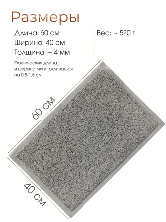 Коврик пористый VORTEX 22175, 40 х 60 см, серый 