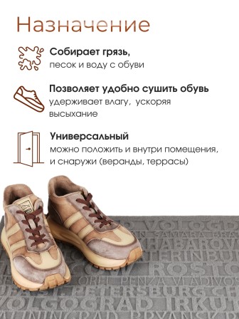 Коврик придверный VORTEX 22390 City, 40 х 60 см, серый