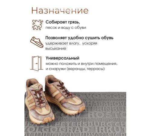 Коврик придверный VORTEX 22390 City, 40 х 60 см, серый