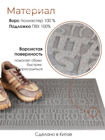 Коврик придверный VORTEX 22390 City, 40 х 60 см, серый