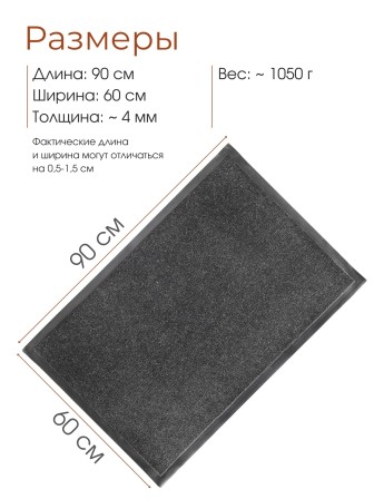 Коврик влаговпитывающий ребристый VORTEX 24196 TRIP, 60 х 90 см, черный