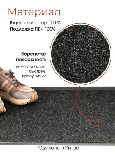 Коврик влаговпитывающий ребристый VORTEX 24196 TRIP, 60 х 90 см, черный