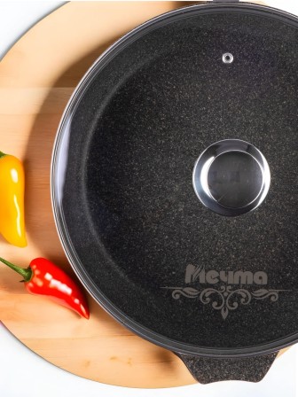 Сковорода Premium (mokko)  с030902 30см,съемн.ручка,стек.крышка