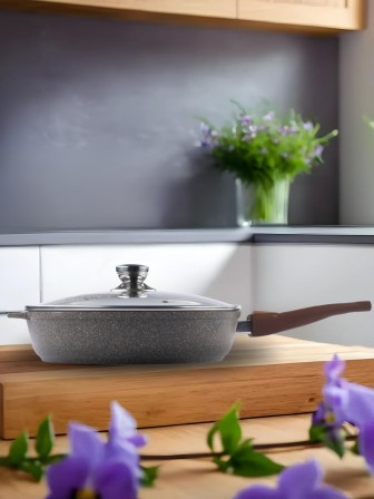 Сковорода Premium (mokko)  с030902 30см,съемн.ручка,стек.крышка