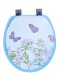 Сиденье для унитаза мягкое голубое с рисунком бабочки над цветами на светлом фоне