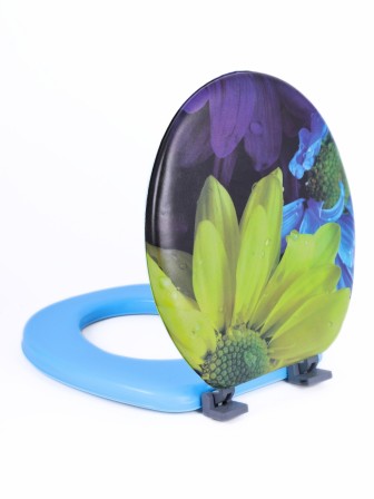 Сиденье для унитаза мягкое голубое с рисунком большой желтый цветок