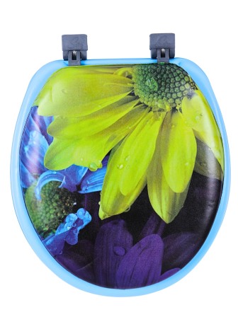Сиденье для унитаза мягкое голубое с рисунком большой желтый цветок