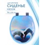 Сиденье для унитаза мягкое голубое с рисунком два лебедя на фоне рассвета