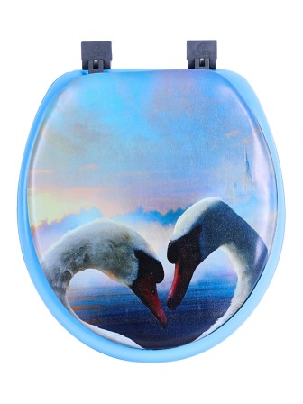 Сиденье для унитаза мягкое голубое с рисунком два лебедя на фоне рассвета