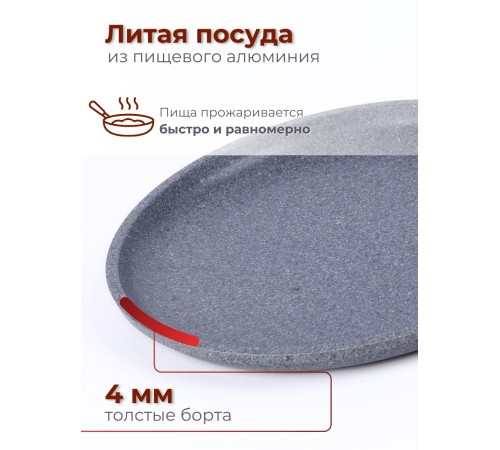 Сковорода блинная Premium (grey) 12901 22см антипригарная с несъемной ручкой