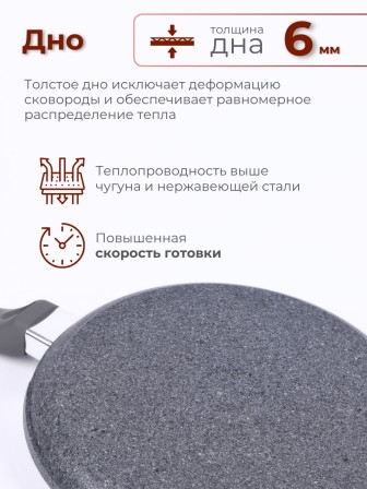 Сковорода блинная Premium (grey) 12901 22см антипригарная с несъемной ручкой