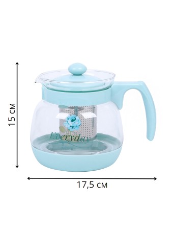 Чайник заварочный MALLONY Mentolo-950 0,95л стекло рисунок голубой цветок Everyday