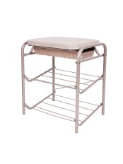 Этажерка-банкетка для обуви с мягким сиденьем из экокожи и ящиком БП1-1/БЖ бежевый металлик, слоновая кость