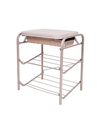 Этажерка-банкетка для обуви с мягким сиденьем из экокожи и ящиком БП1-1/БЖ бежевый металлик, слоновая кость