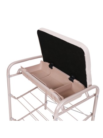 Этажерка-банкетка для обуви с мягким сиденьем из экокожи и ящиком БП1-1/БЖ бежевый металлик, слоновая кость